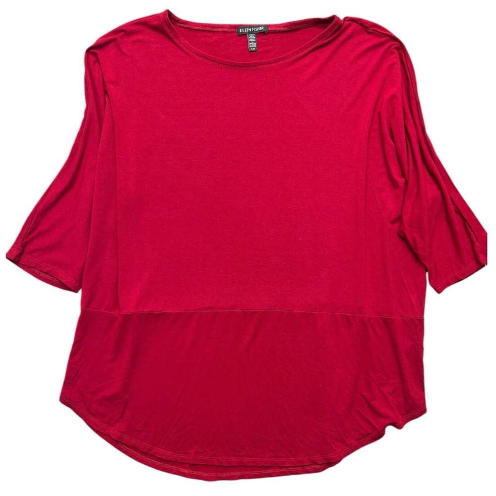 Eileen Fisher Tunic Women L Red Dolman‎ Sleeve Scoop Neck Jersey Knit Viscose